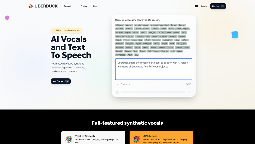 Screenshot of Uberduck Screenshot of Uberduck