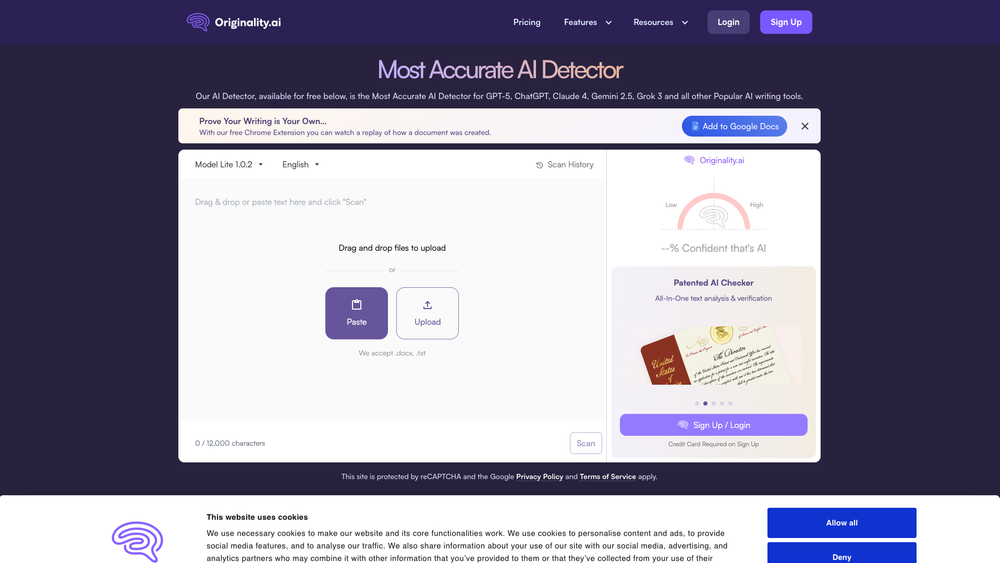 Screenshot of Originality.ai