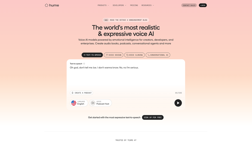 Screenshot of Hume AI