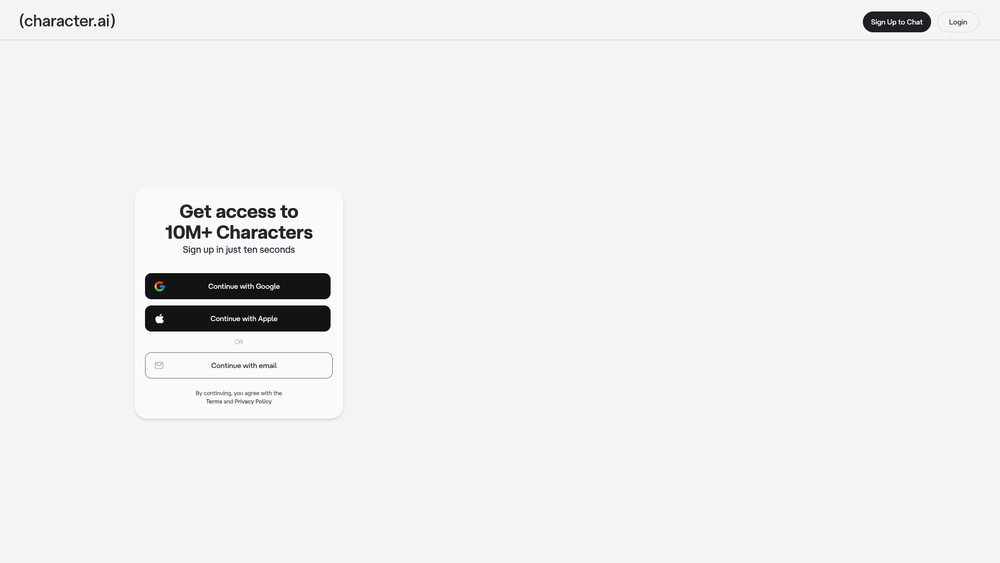 Screenshot of Character AI