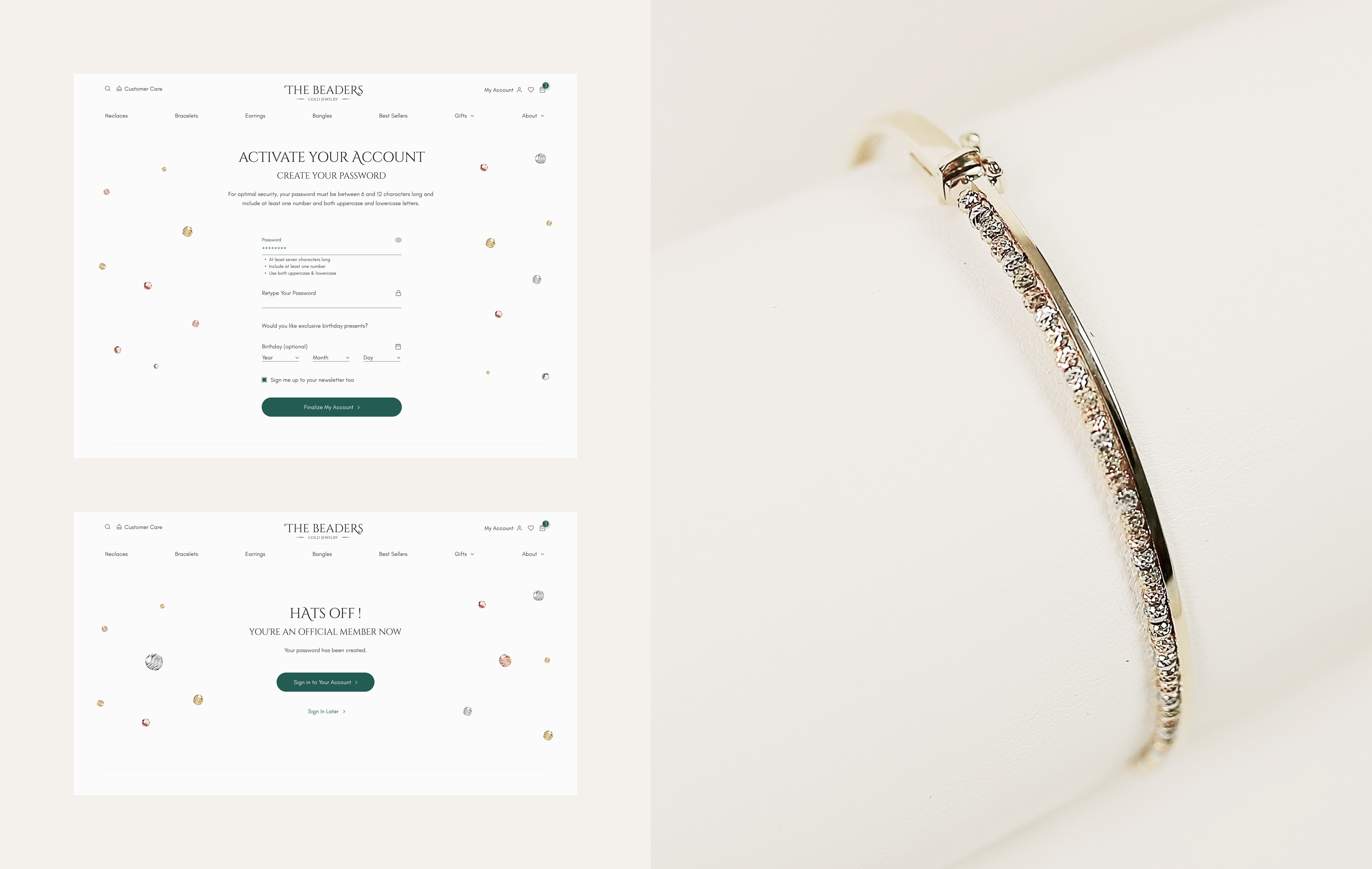 The Beaders - account activation desktop screens