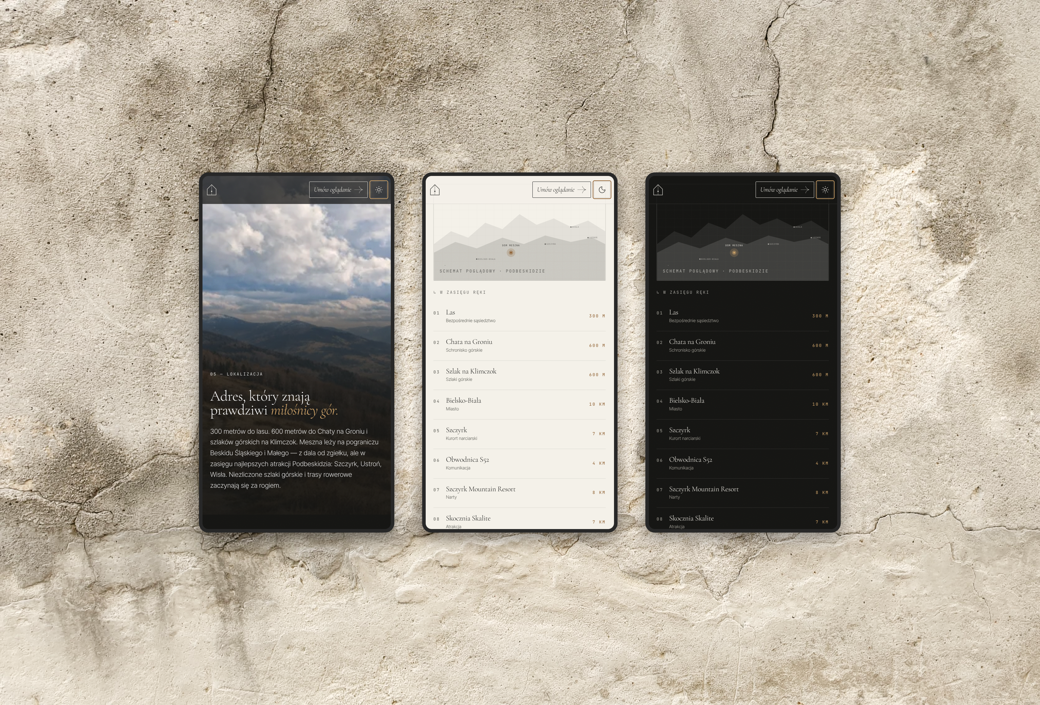 Location on mobile — the mountain panorama and the distances that matter