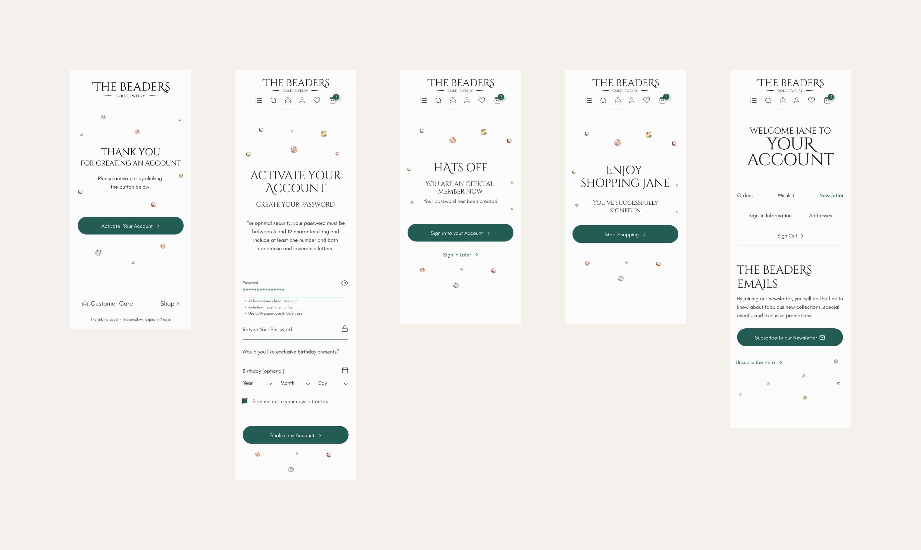 The Beaders account activation and account page on mobile