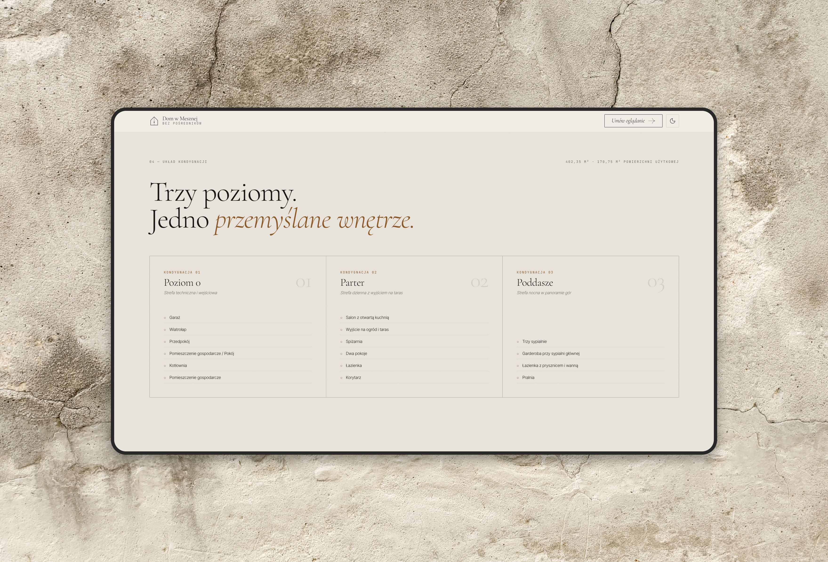 Three floors as three cards — the layout section in the light theme