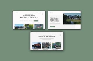 Banner mockups showing sections: locations search, featured location footage and top places to visit