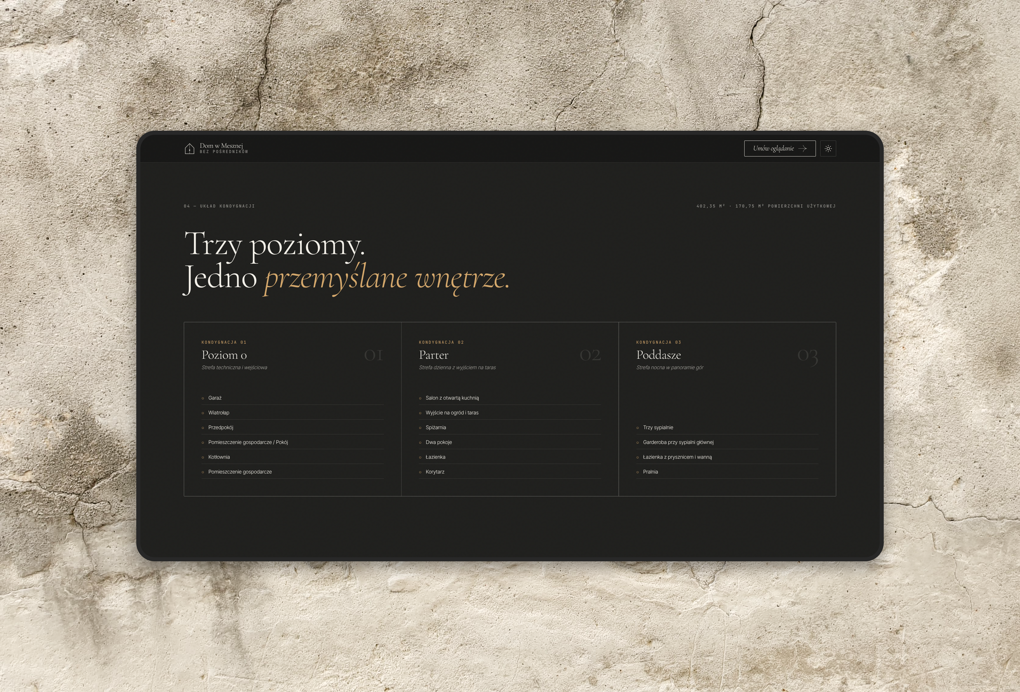 The floor layout in dark mode