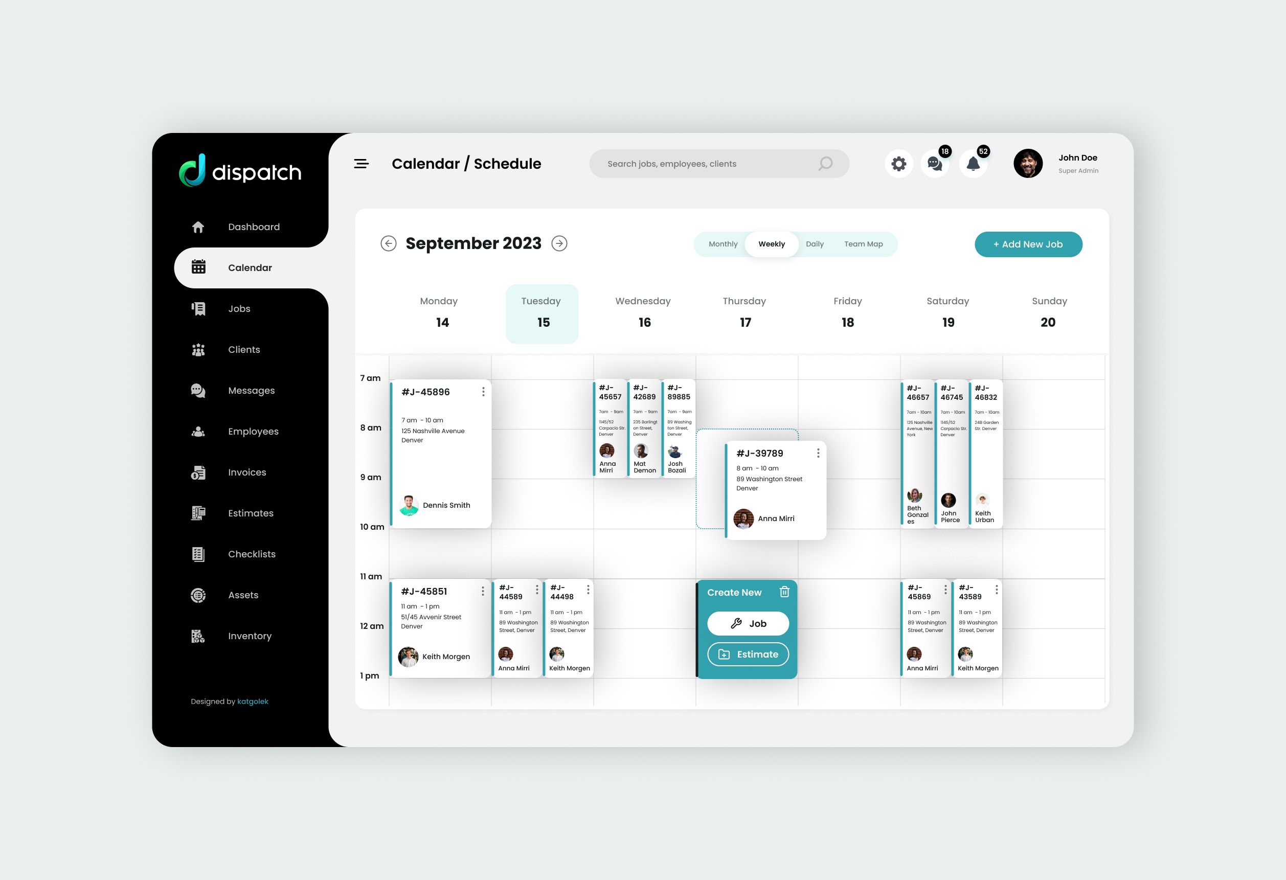 Dispatch — a screen from the field-service management concept