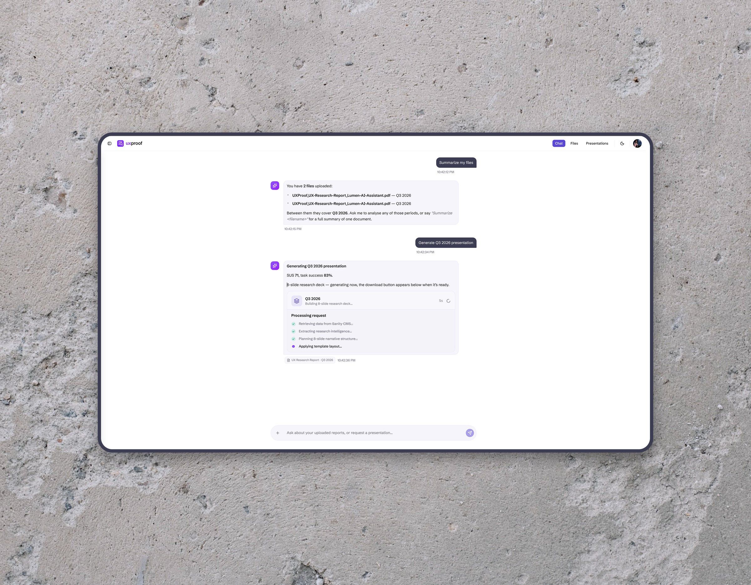 The agent sequence, named as it runs — context, extraction, planning, render