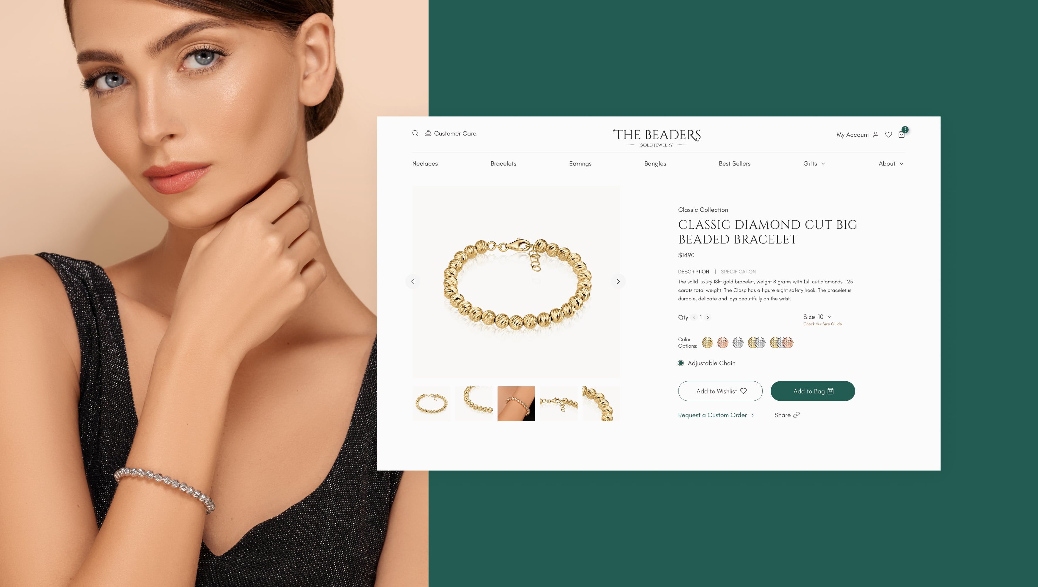 The Beaders product page banner next to the Model presenting the product