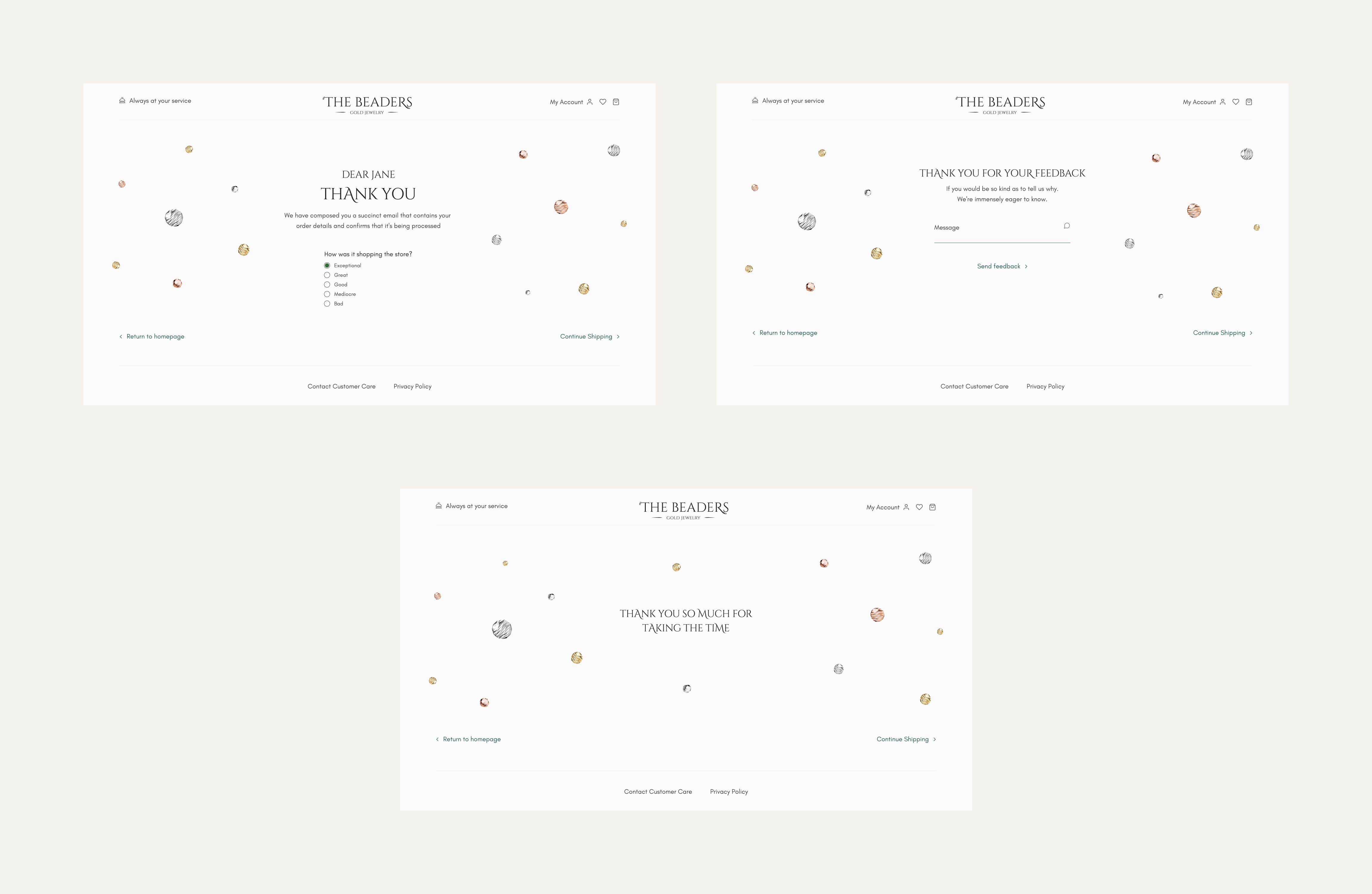 The Beaders - order feedback screens