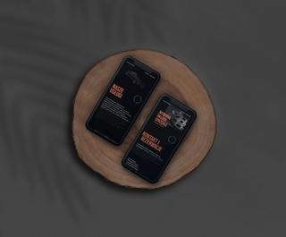 Mobile design mockup showing sections: services and contact.