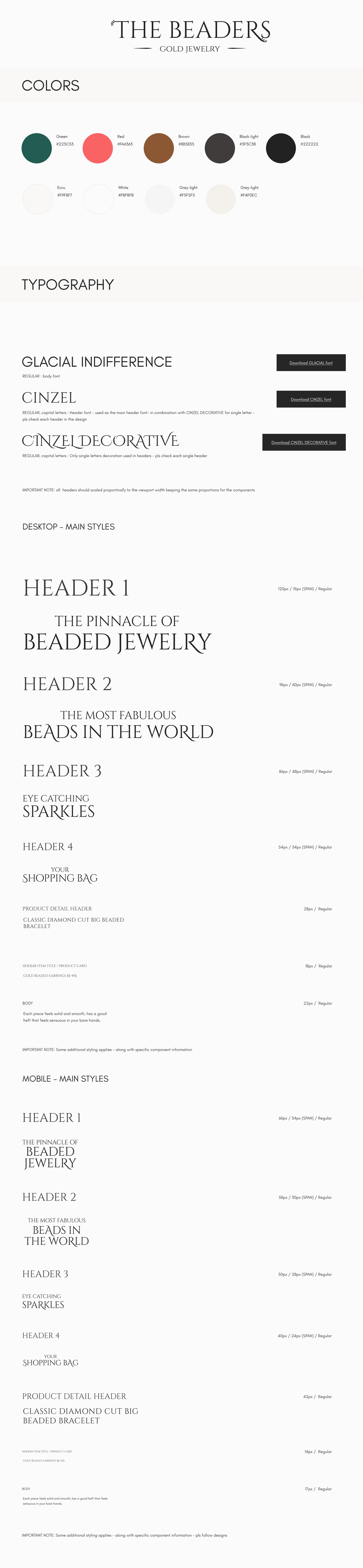 The Beaders design system: colour palette, typefaces and the desktop and mobile type scales