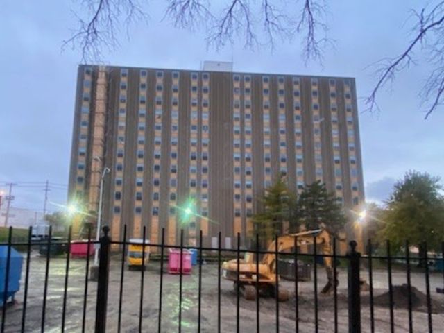 Central Park Towers during rehabilitation work in 2021
