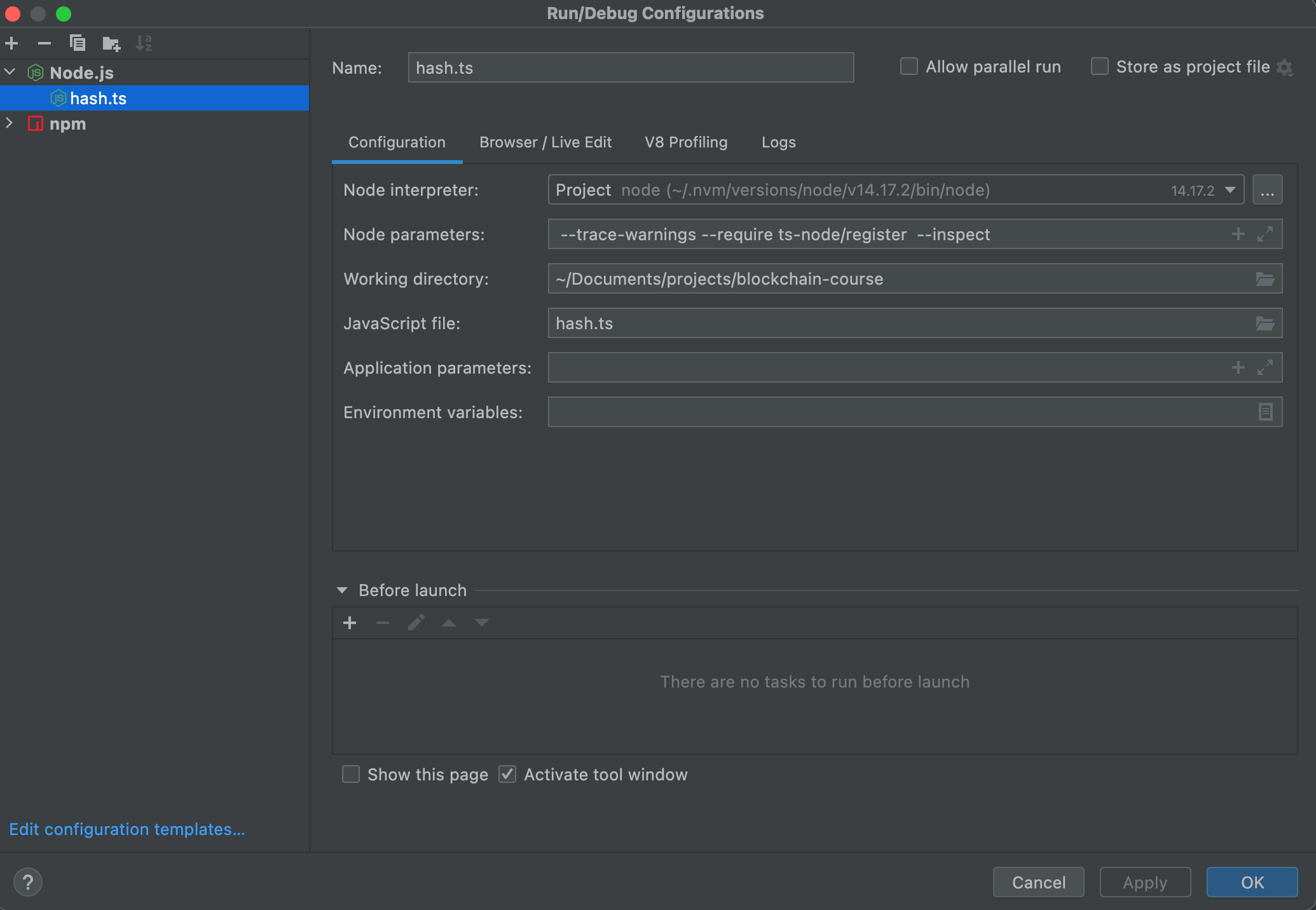 Example runtime config