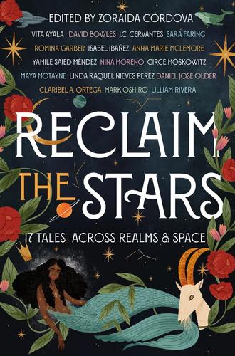 book cover featuring name of contributors and elements like stars and mermaids and the moon