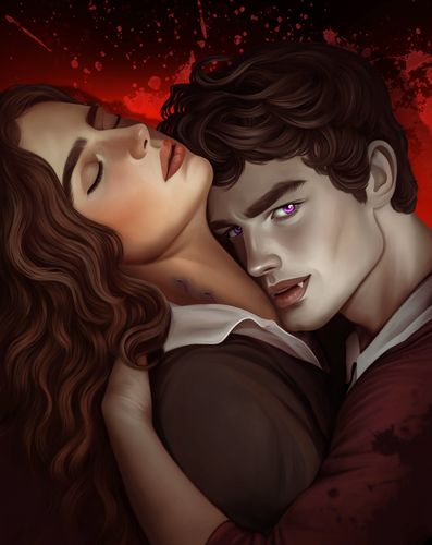 illustration of lorena & william after he has bitten her neck