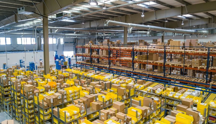 Centro logistico com pacotes e rastreamento