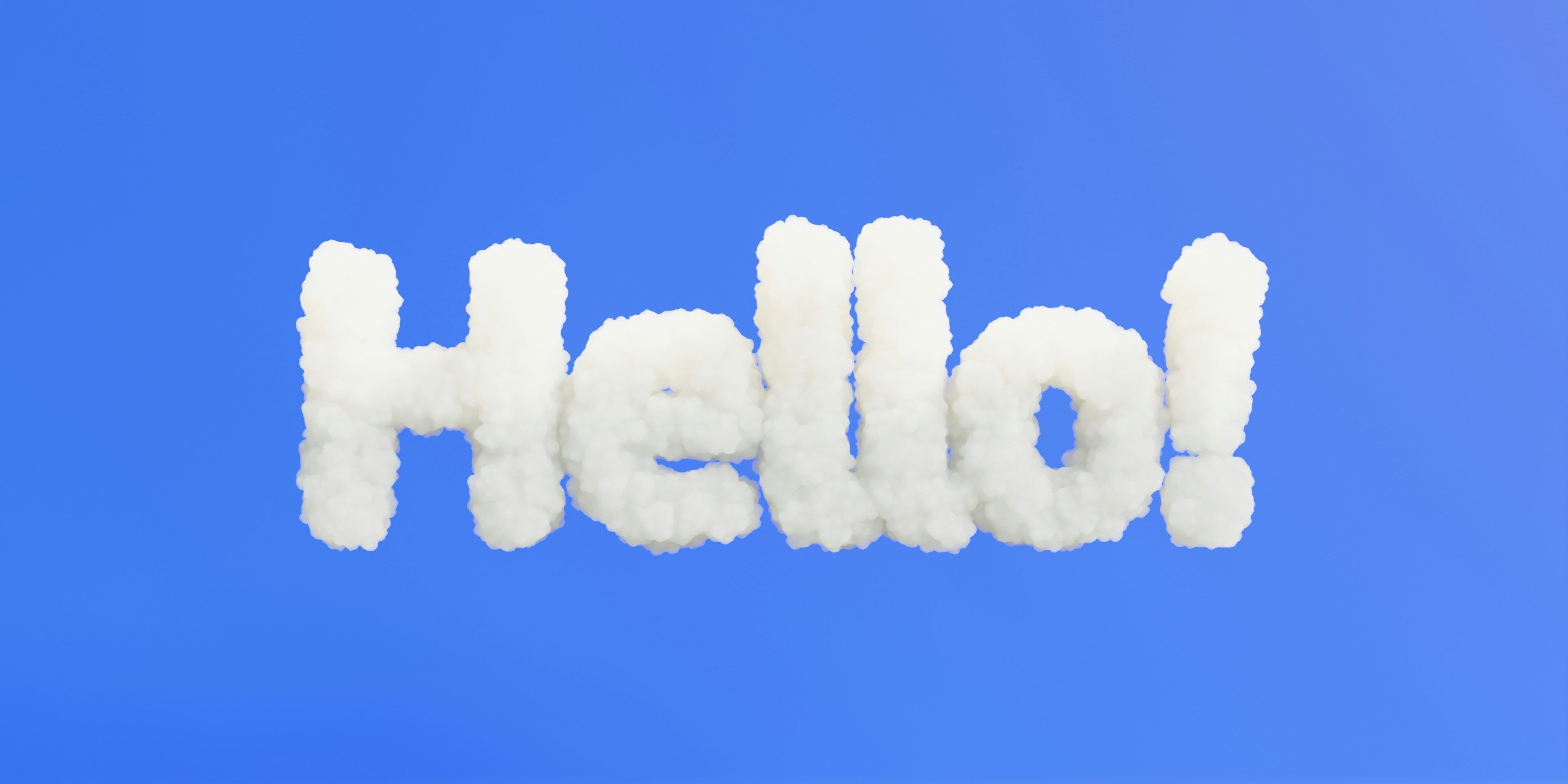 the word hello is made of clouds on a blue background .