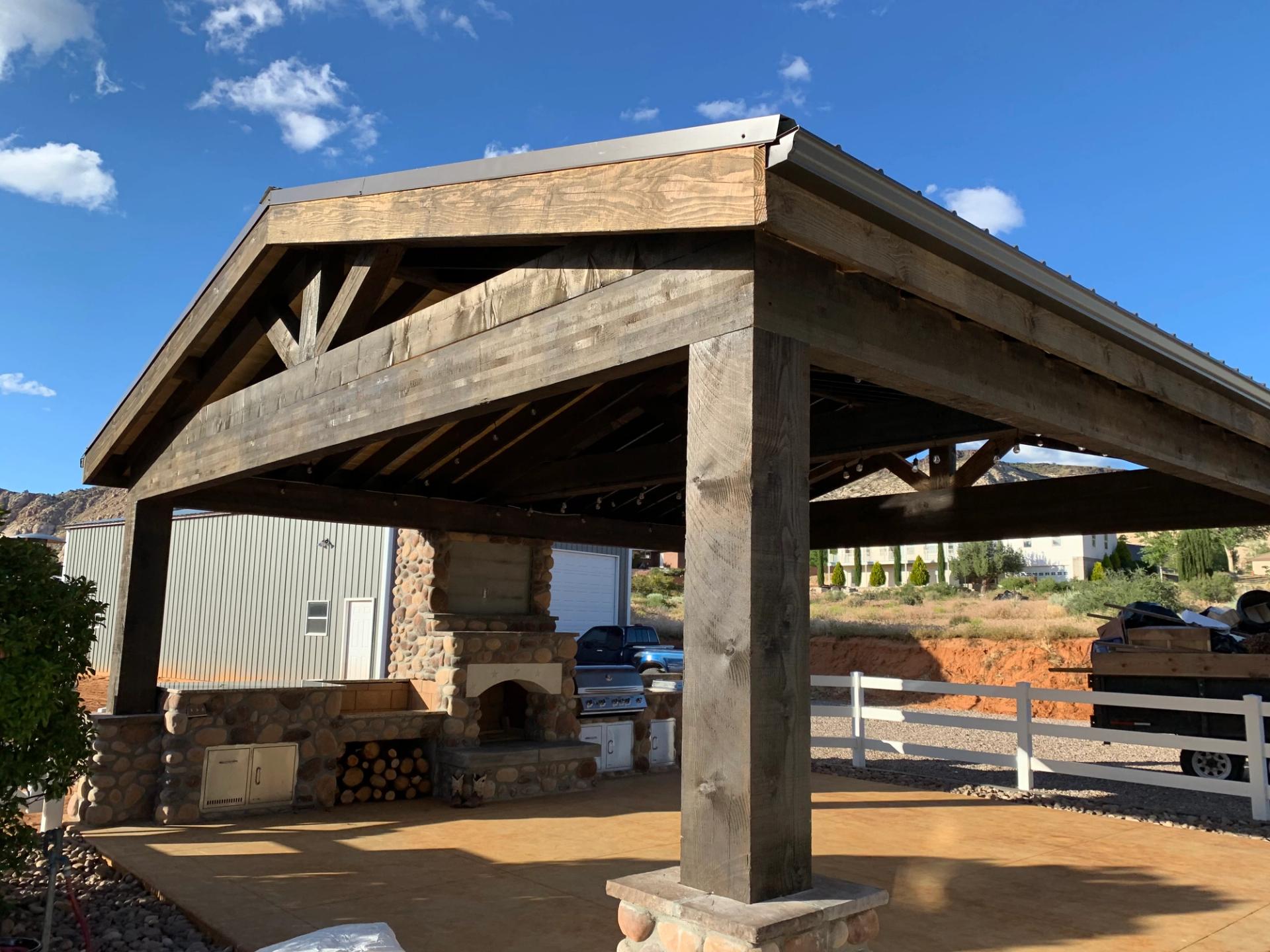Outdoor Pergola with Fireplace & Kitchen Addition