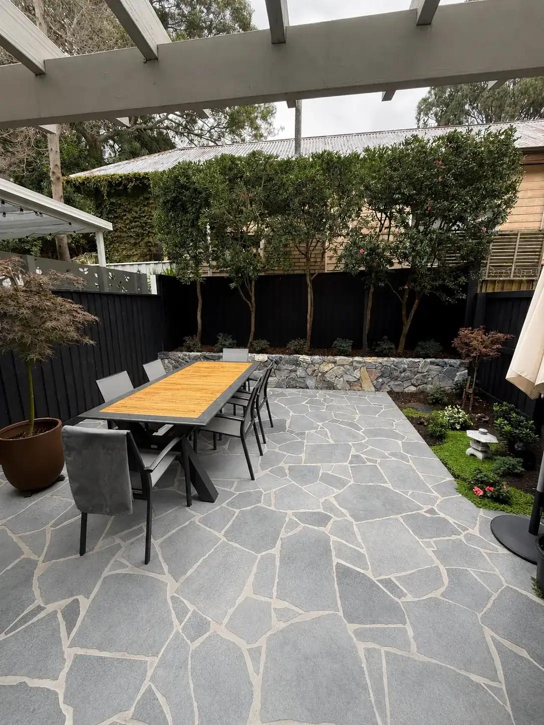 Bluestone crazy paving courtyard