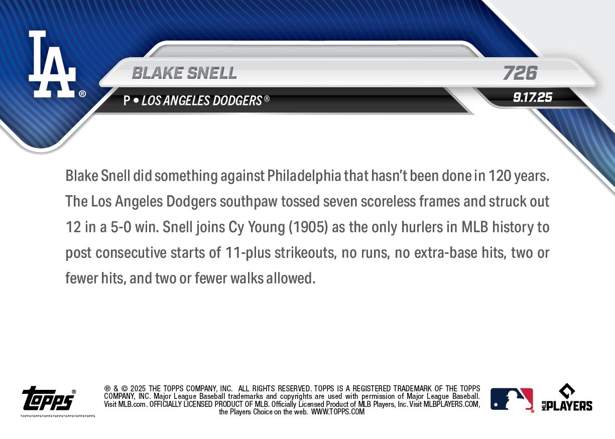 Blake Snell - 2025 MLB Topps NOW® - Card 726
