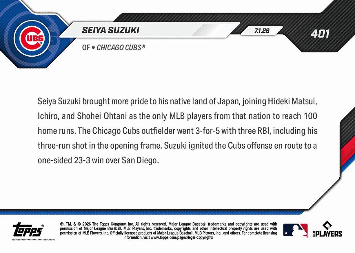 Seiya Suzuki - 2026 MLB Topps NOW® - Card 401