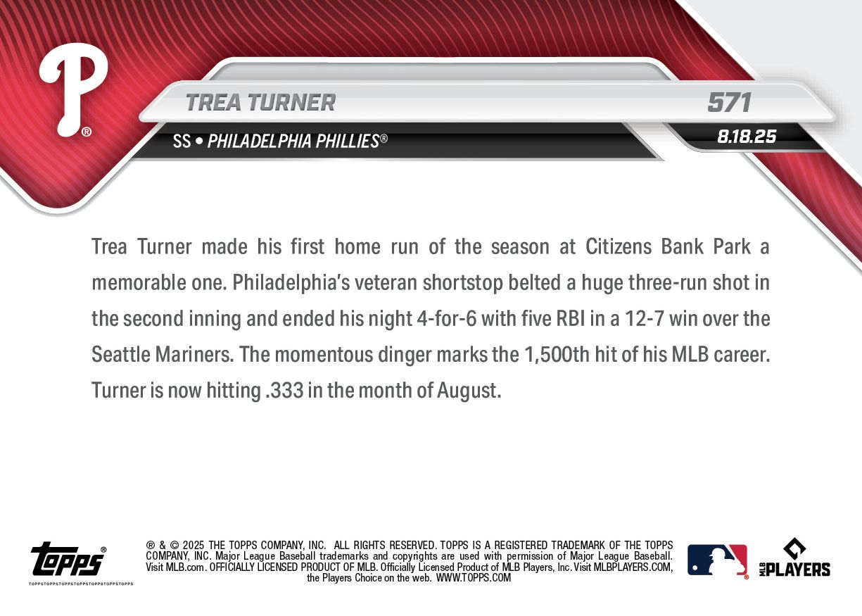 Trea Turner - 2025 MLB Topps NOW® - Card 571 - PR: 1431