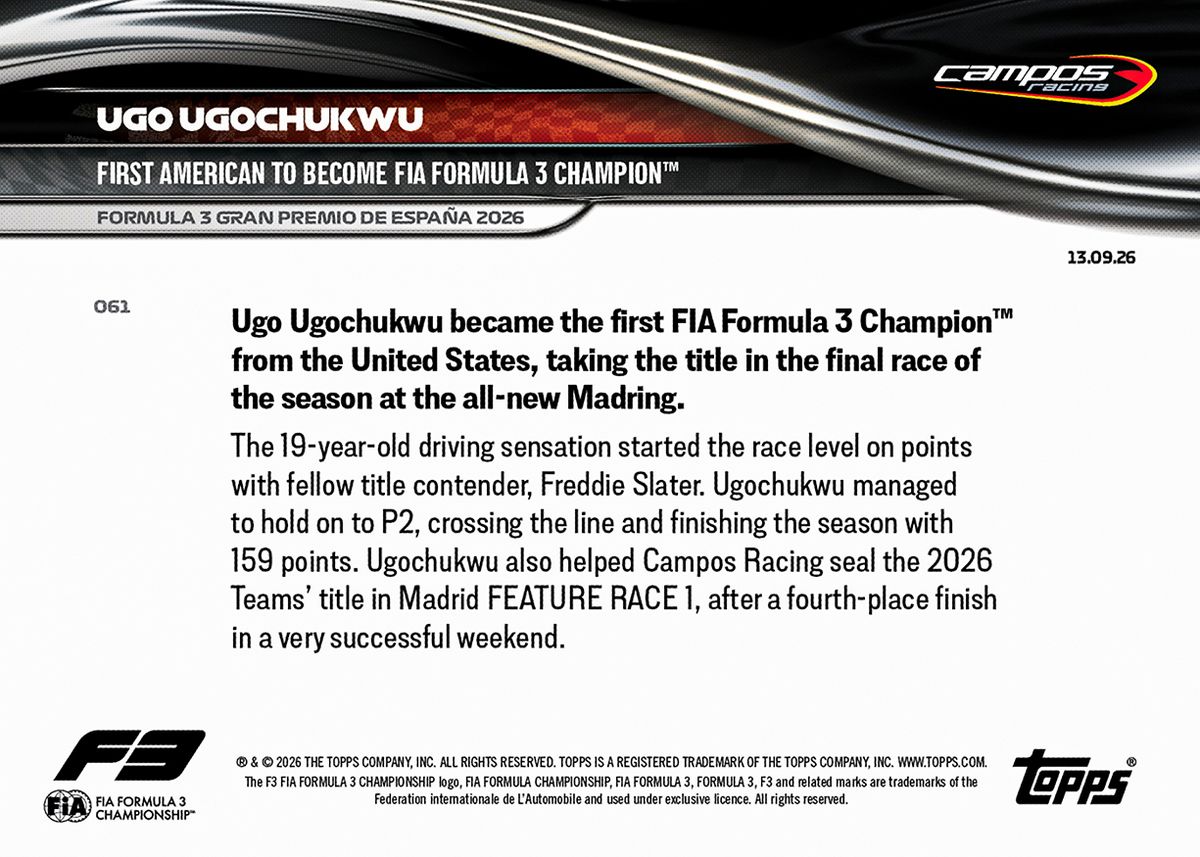 Ugo Ugochukwu - 2026 Formula 1® Topps NOW® - Card 61