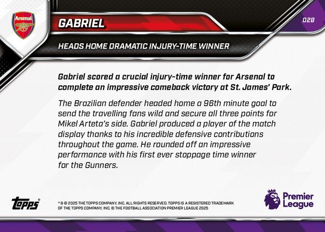 Gabriel - 2025-26 Premier League Topps NOW® - Card 28