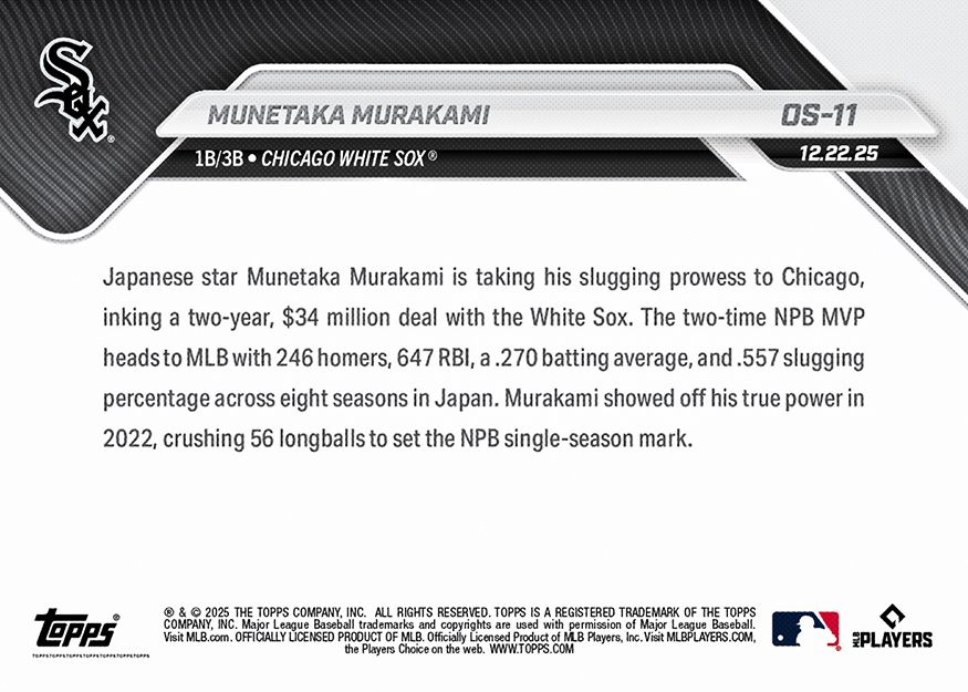 Munetaka Murakami - 2025 MLB Topps NOW® - Card OS-11 - PR: 9544