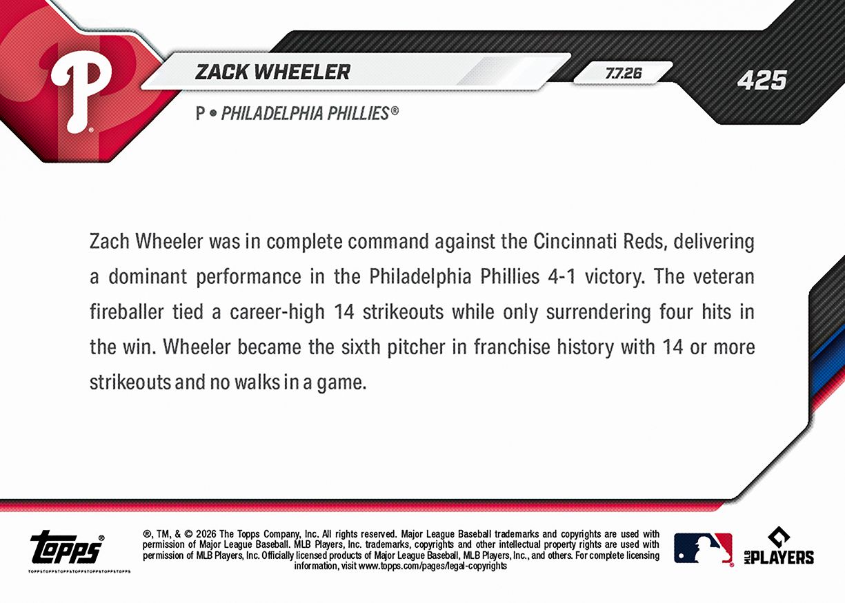 Zack Wheeler - 2026 MLB Topps NOW® - Card 425
