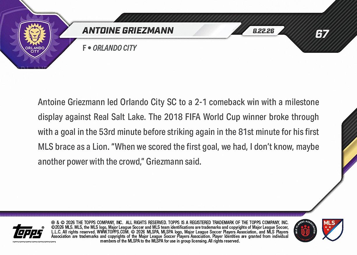 Antoine Griezmann - 2026 MLS Topps NOW® - Card 67 - PR: 449