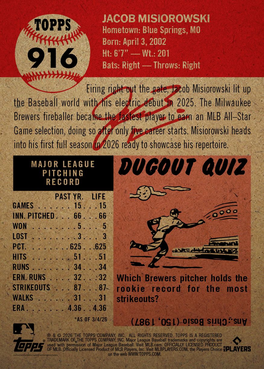 Jacob Misiorowski - 2026 MLB Living Set® - Card 916