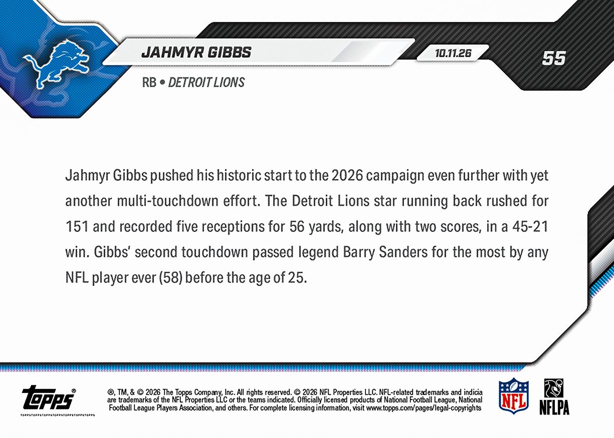 Jahmyr Gibbs - 2026-27 NFL Topps NOW® - Card 55
