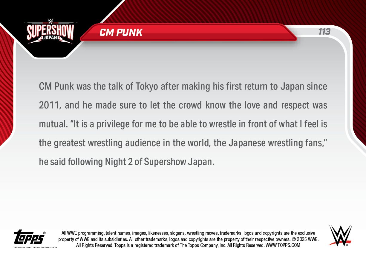 CM Punk - 2025 WWE Topps NOW® - Card 113 - PR: 1019