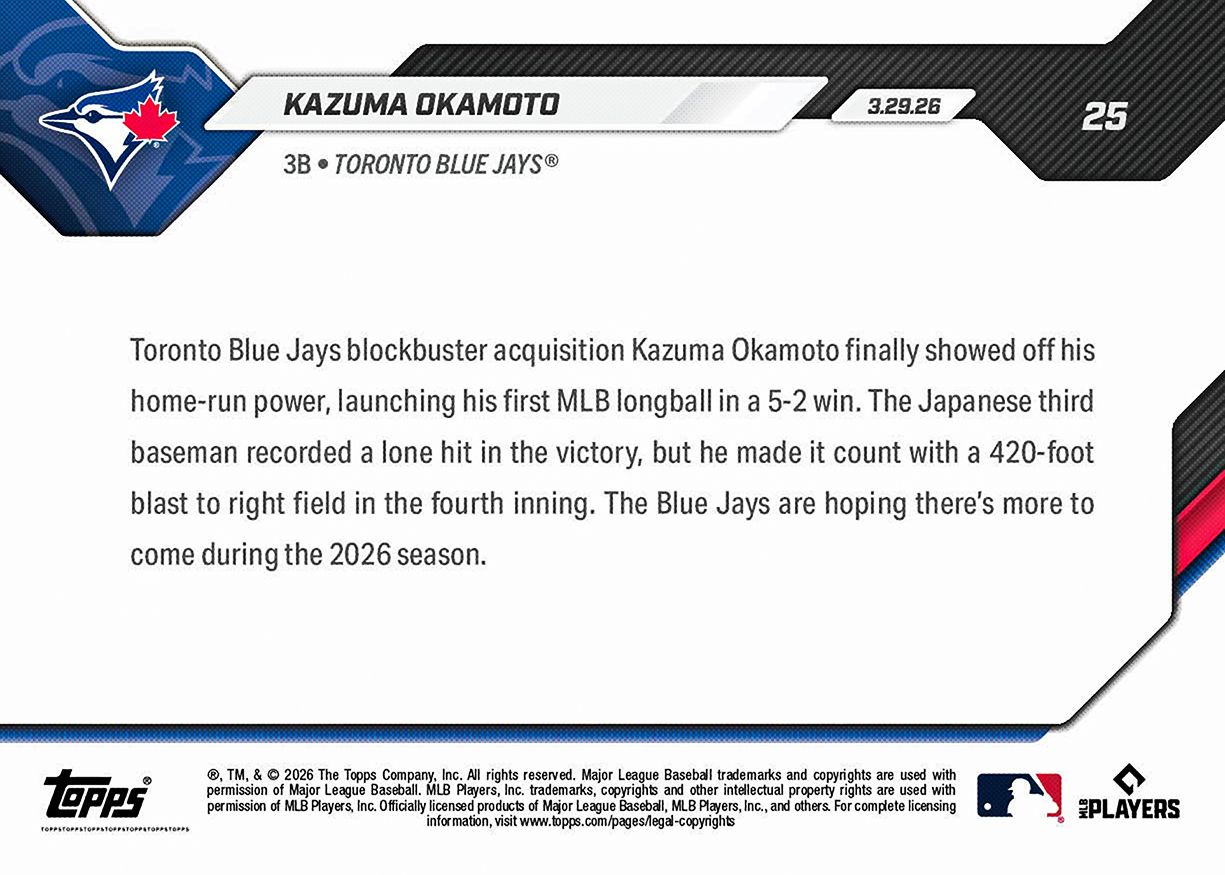 Kazuma Okamoto - 2026 MLB Topps NOW® - Card 25