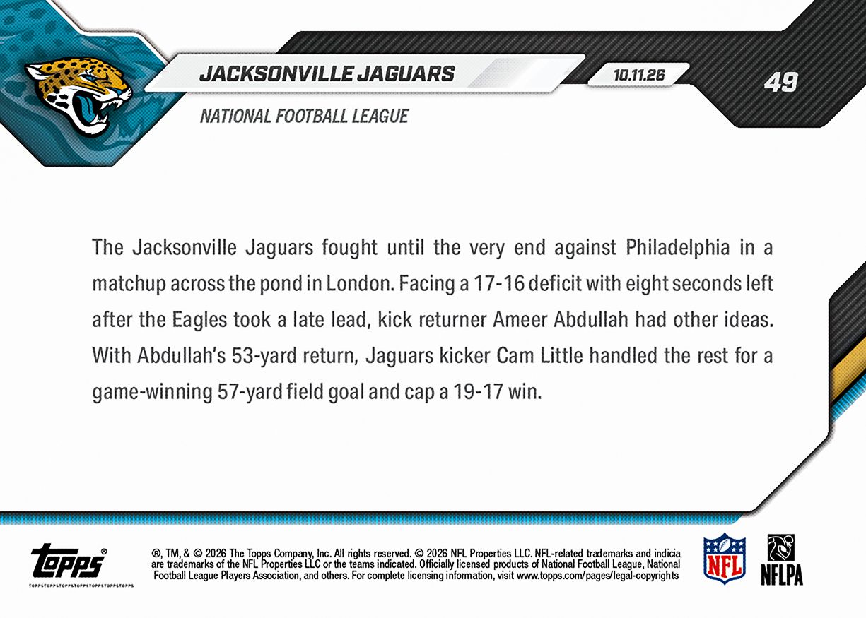 Jacksonville Jaguars - 2026-27 NFL Topps NOW® - Card 49