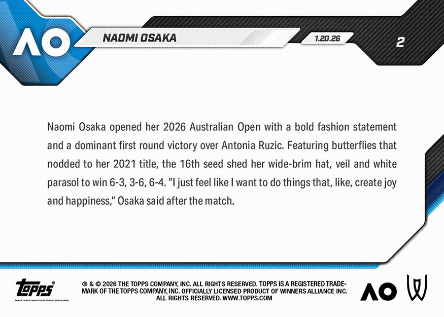 かすみꕤ︎︎カスタム・オーダー ページ Naomi Osaka - 2026 Tennis Topps NOW® - Card 2 - PR: 797