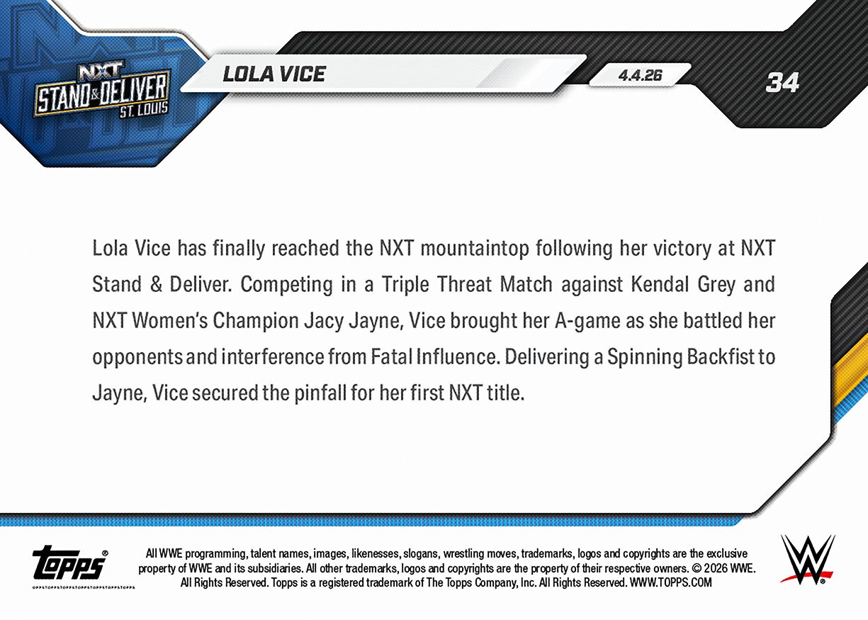 Lola Vice - 2026 WWE Topps NOW® - Card 34