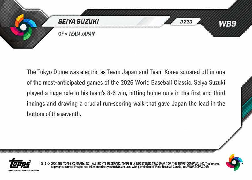 Seiya Suzuki - 2026 World Baseball Classic Topps NOW® - Card 9