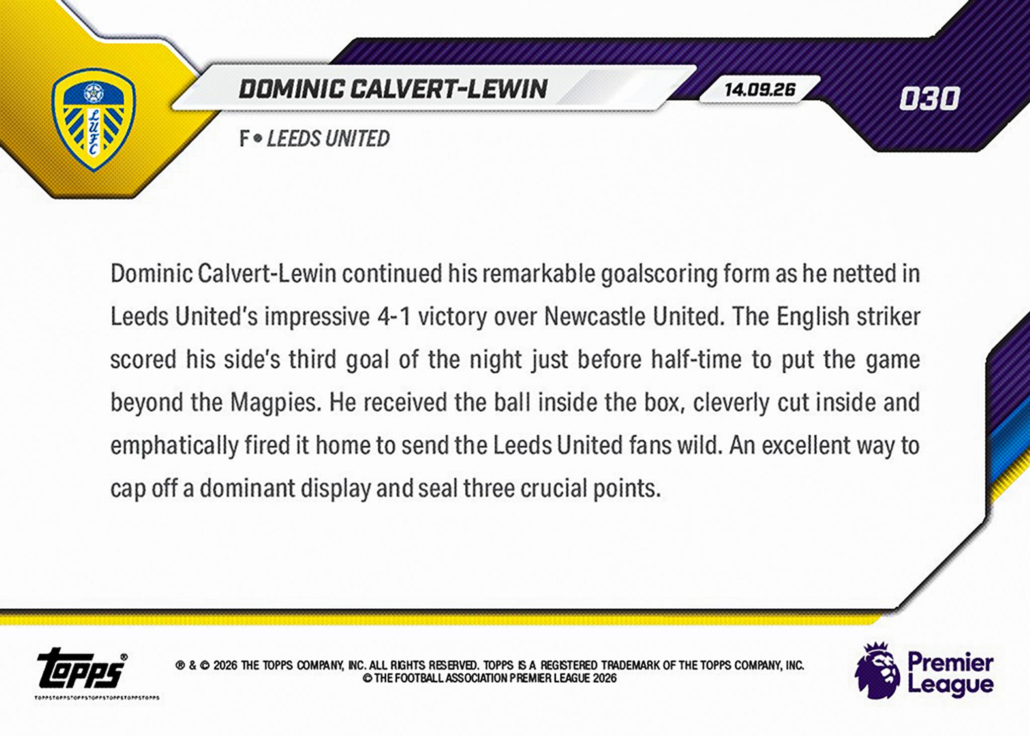 Dominic Calvert-Lewin - 2026-27 Premier League Topps NOW® - Card 30