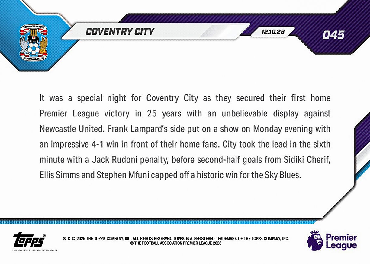 Coventry City - 2026-27 Premier League Topps NOW® - Card 44