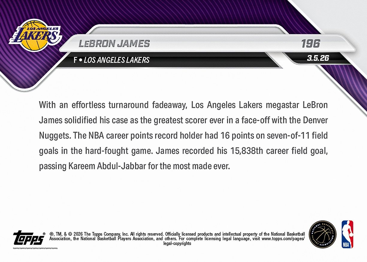 LeBron James - 2025-26 NBA Topps NOW® - Card 196