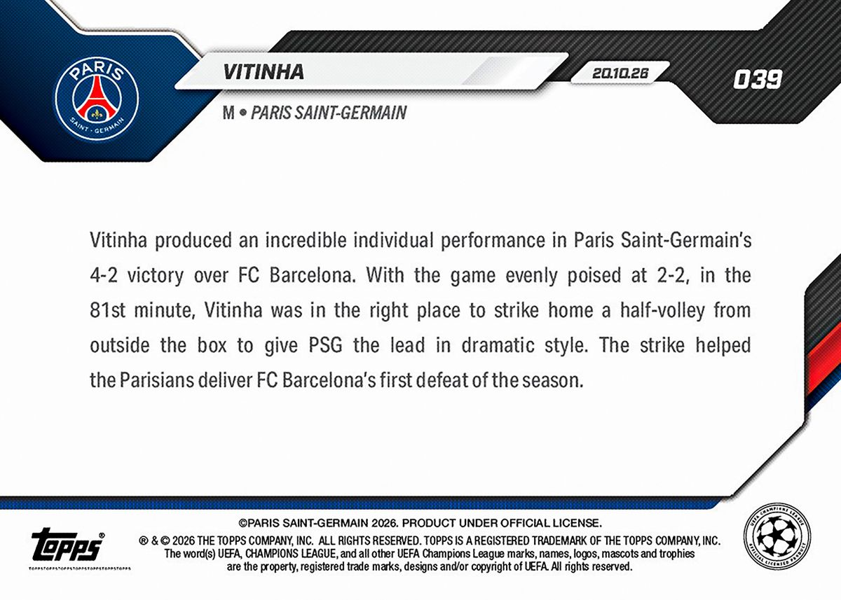 Vitinha - 2026-27 UCL Topps NOW® - Card 39