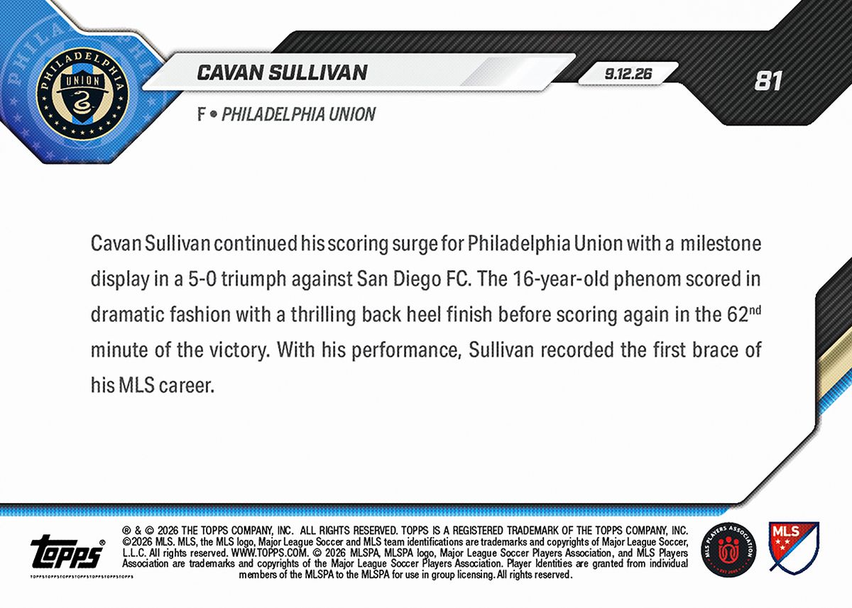 Cavan Sullivan - 2026 MLS Topps NOW® - Card 81