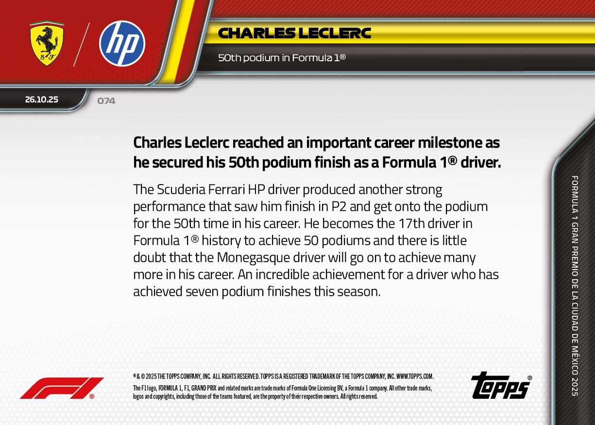 Charles Leclerc - 2025 Formula 1® Topps NOW® - Card 74