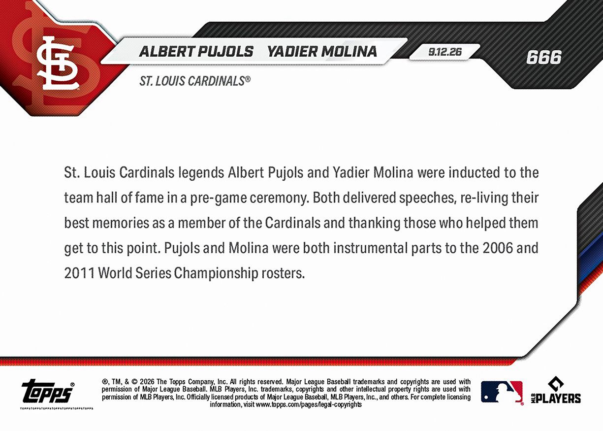 Albert Pujols / Yadier Molina - 2026 MLB Topps NOW® - Card 666