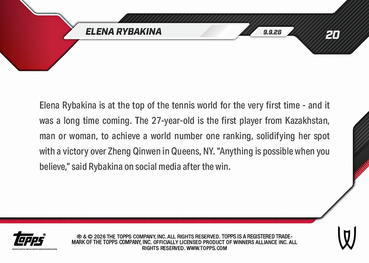 Elena Rybakina - 2026 Topps NOW® Tennis - Card 20