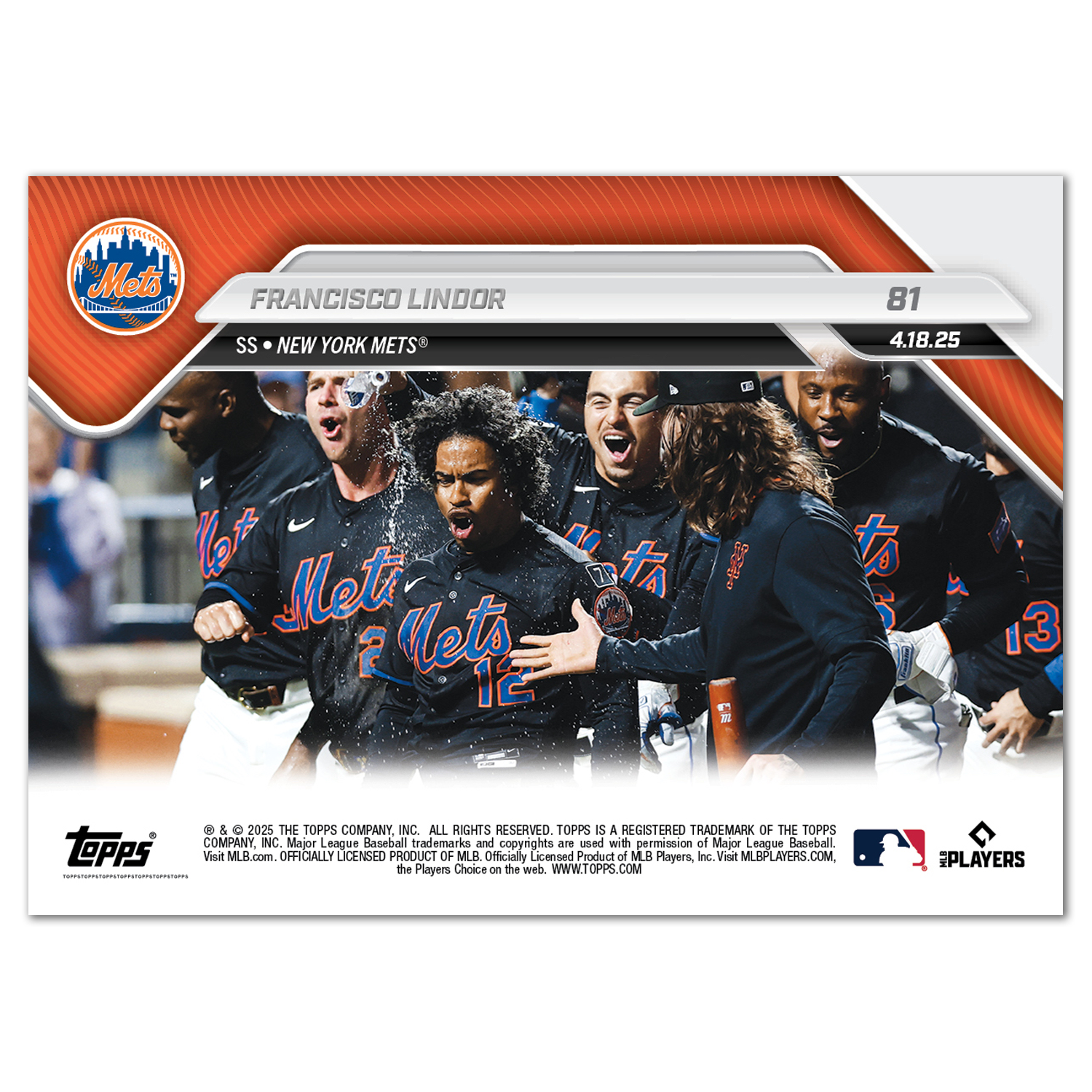 Francisco Lindor - 2025 MLB Topps NOW® - Card 81 - LOOK FOR AUTOS