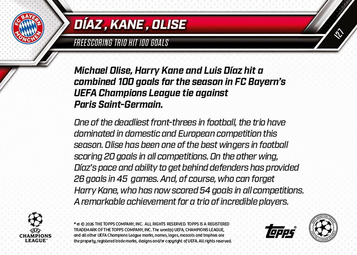 Harry Kane / Michael Olise / Luis Díaz - 2025-26 UCL Topps NOW
